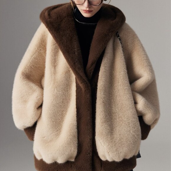 Luxury Look Brown & Beige Reversible Plush Faux Fur Coat - Picture 4 of 6